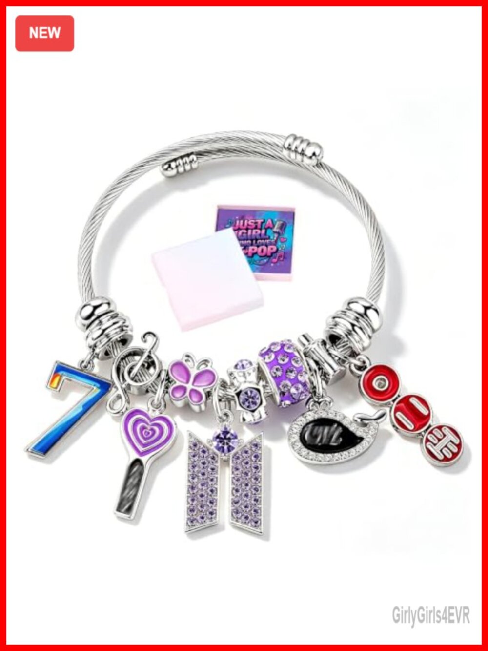 KPop Charm Bracelet Adjustable Stretch Fit Enameled Alloy Wristband Gift for
